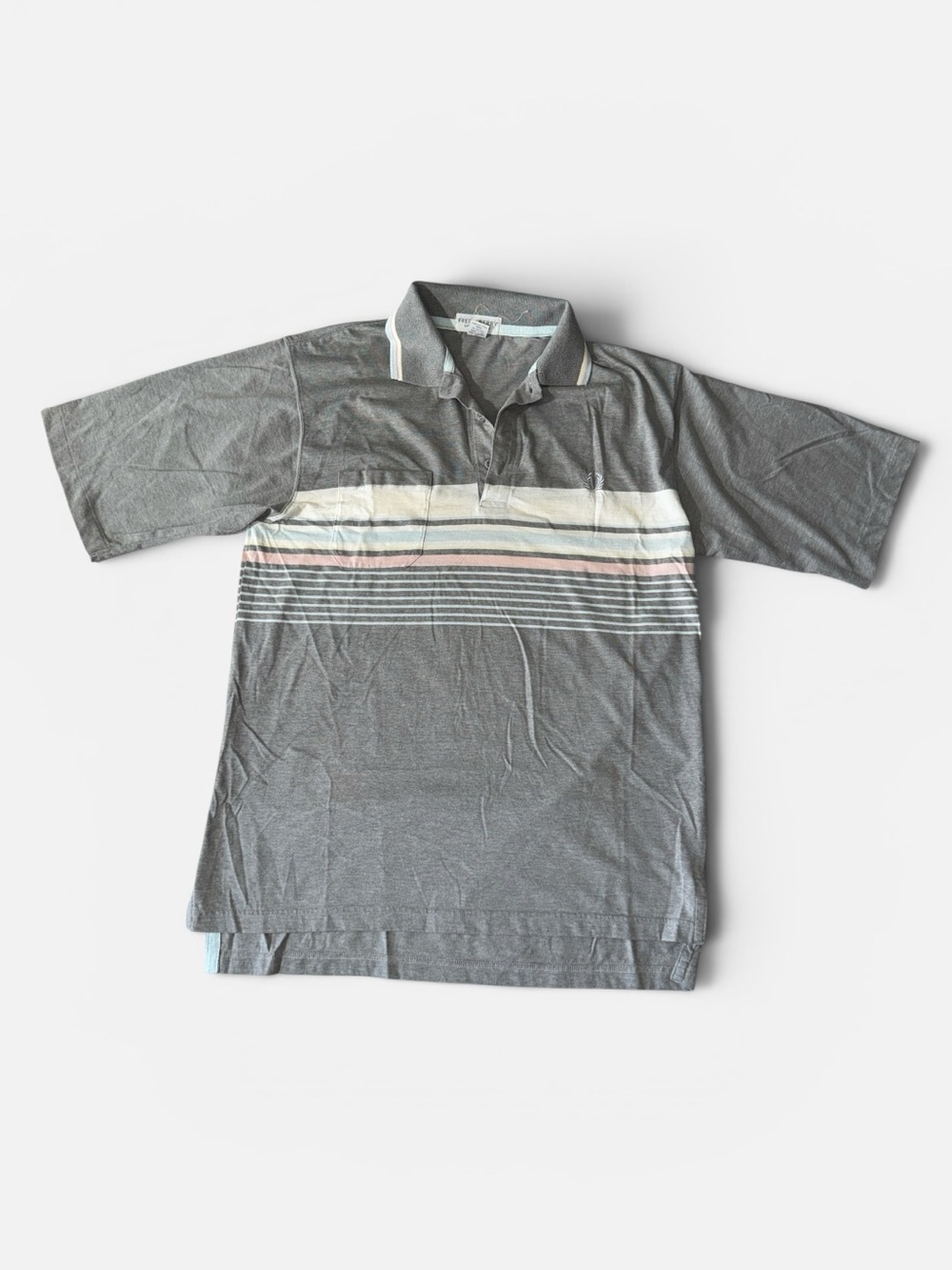 VINTAGE Fred Perry mens L Large classic fit gray stripe soft cotton polo shirt